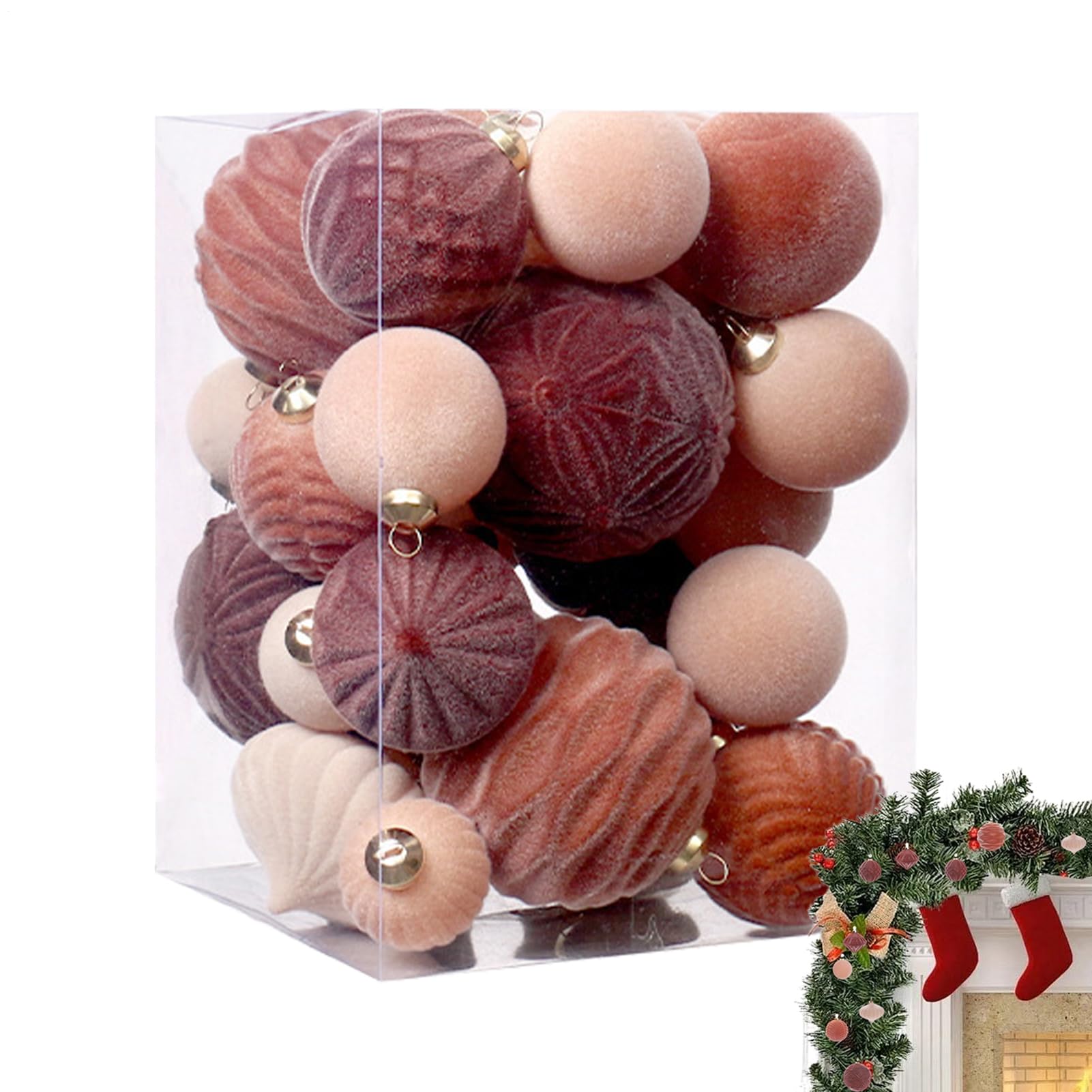 Boules de Noël floquées et décorations de sapin incassables pour salon et cheminée
