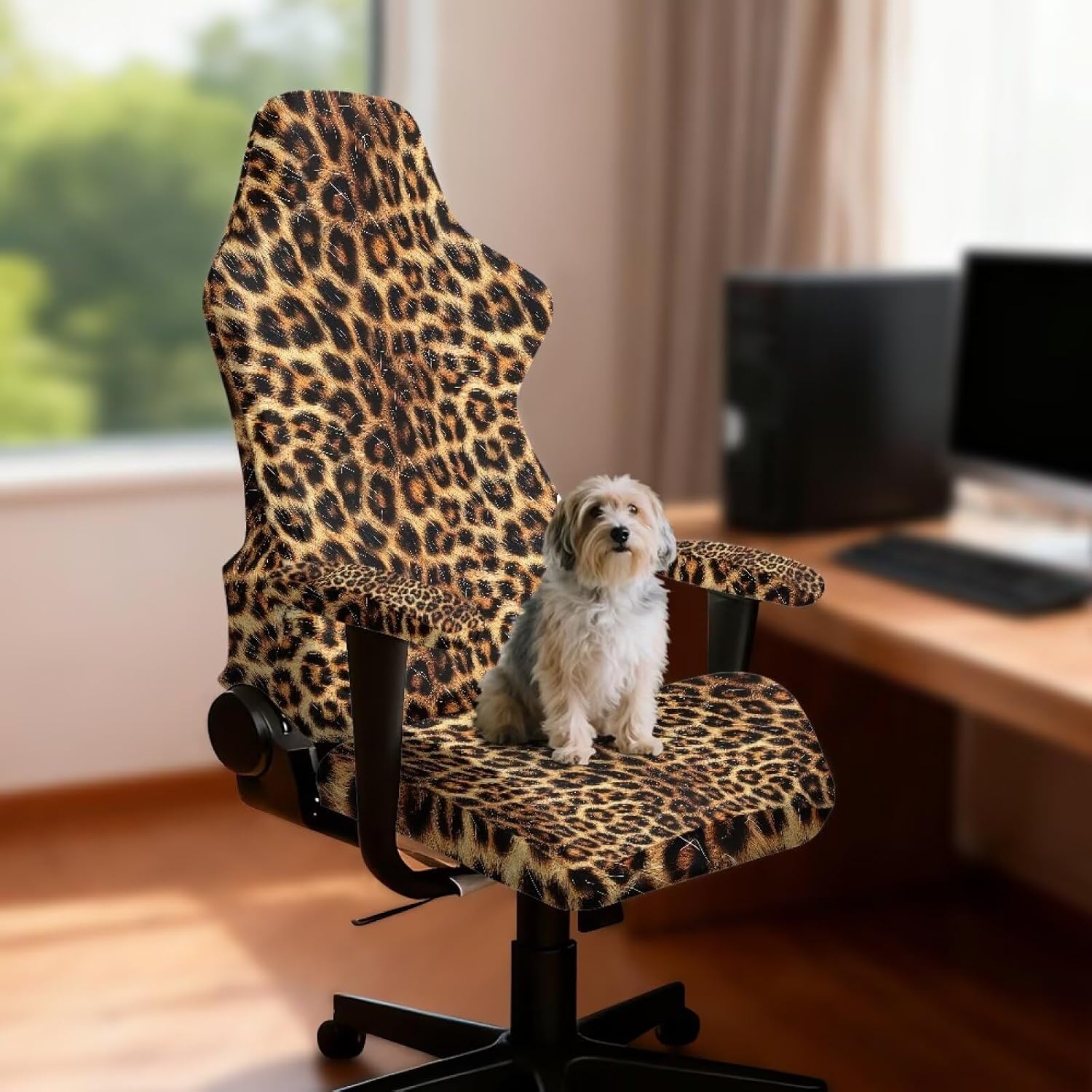 Leopard Print Computer Chair Cover Breathable Gaming Chair Cover with Armrest Covers Easy to Install Stretch Gaming Chair Slipcover for Home, Shop, Living Room, Office image 2