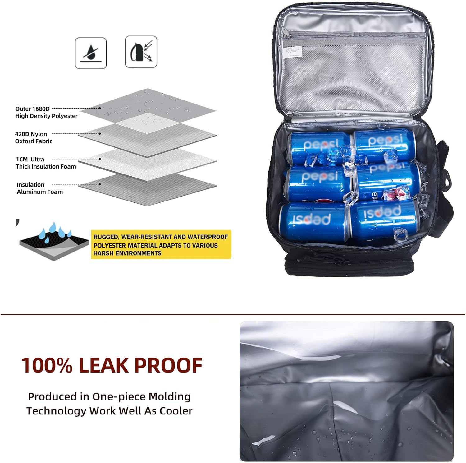 519 Mochila Táctica De Preparación De Comidas, Mochila Térmica Para El Almuerzo Con Compartimento Extraíble, Aislamiento De 16 Horas, Senderismo, Molle, Hidratación Resistente (gris