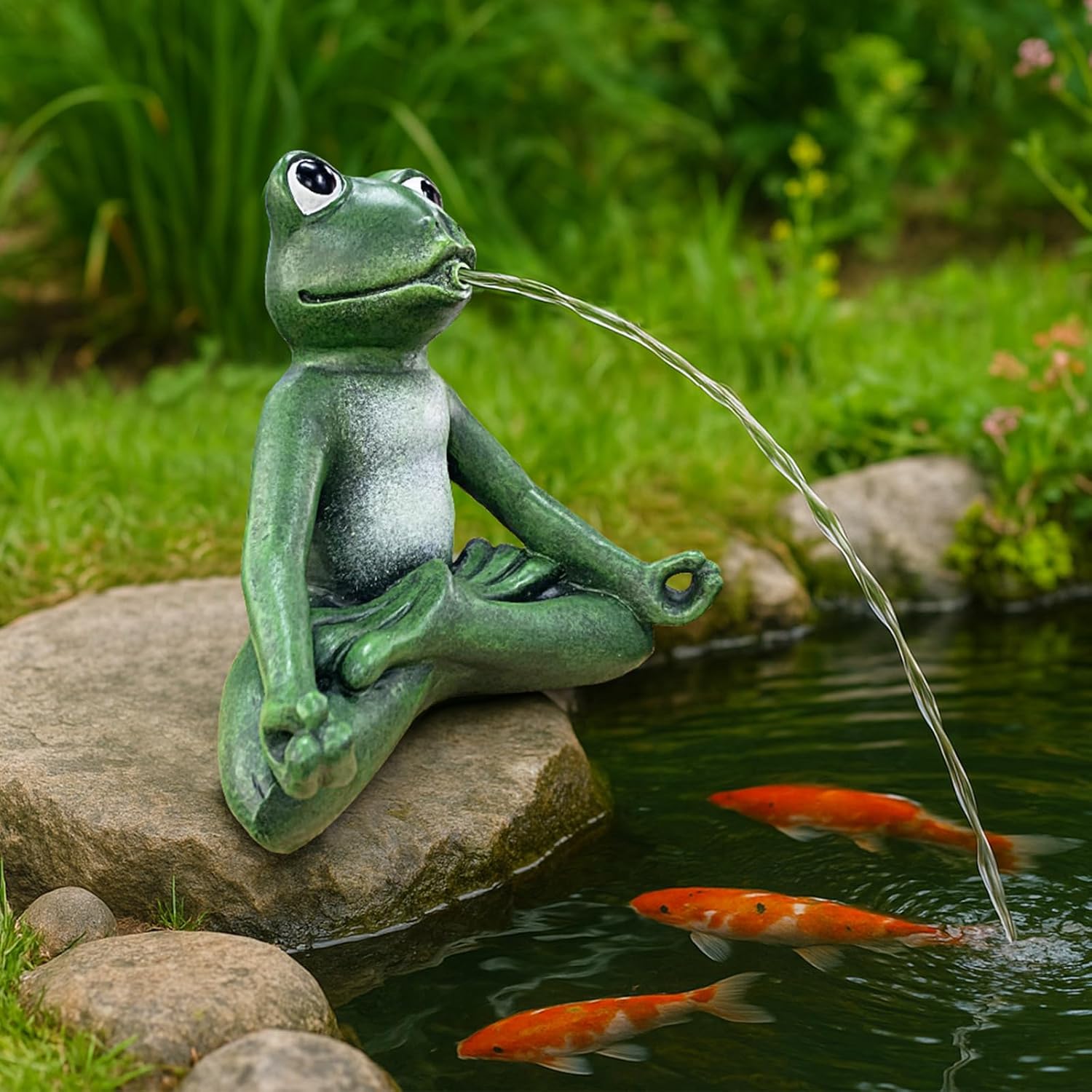 NFESOLAR Zen Meditation Frog Spitter Fountain with Clear Tubing for Ponds and Water Gardens N9711