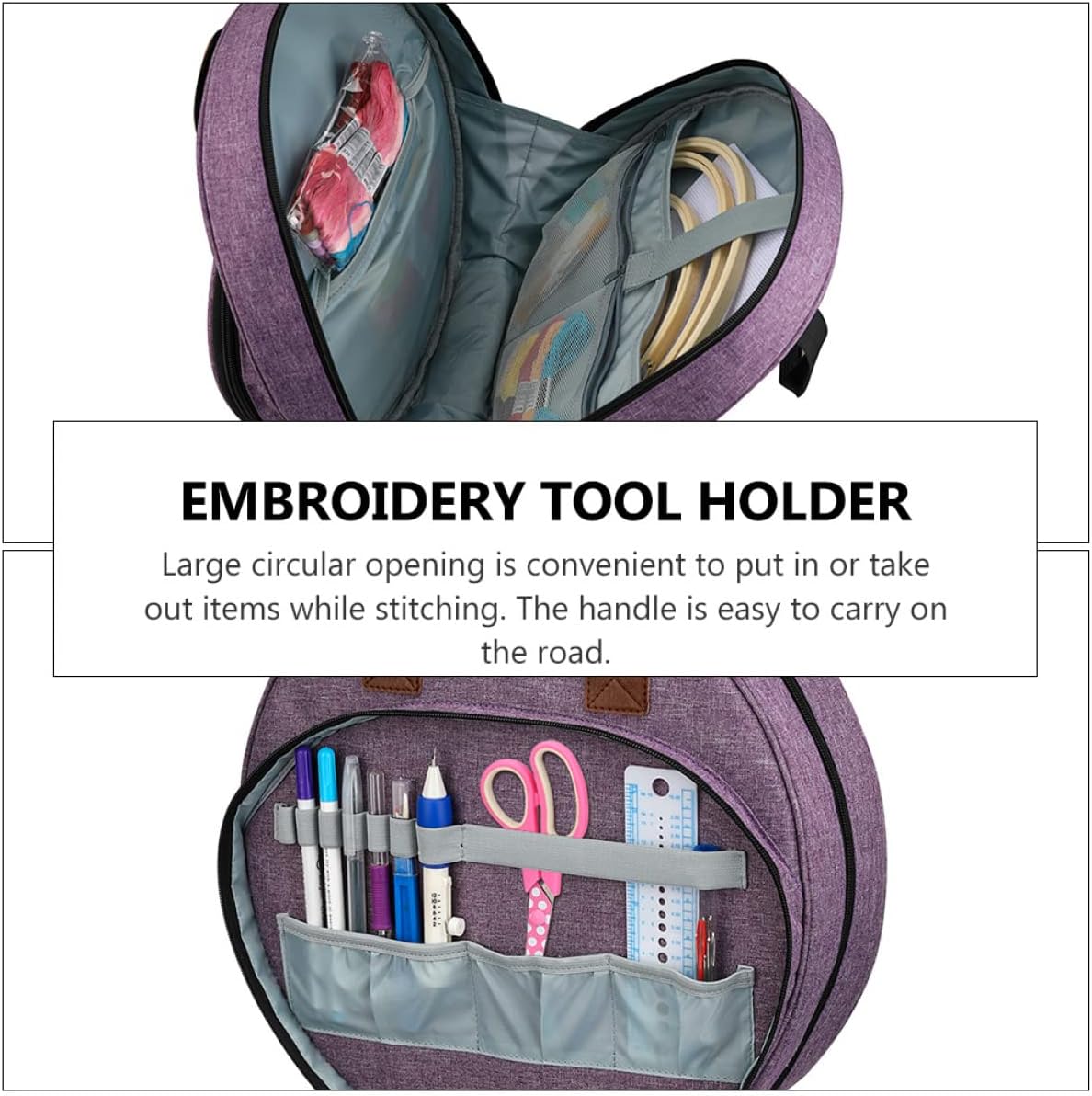 JEWEDECO Multifunctional Embroidery Tool Storage Bag Large Opening for Easy Access Sturdy Handle for Craft Enthusiasts for Traveling and Organizing Kits
