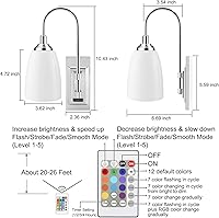 Vista 7 de HONWELL Lámpara de pared LED que funciona con pilas, para interiores, inalámbrica, 2 unidades, 2 unidades, control remoto, multicolor, aplique