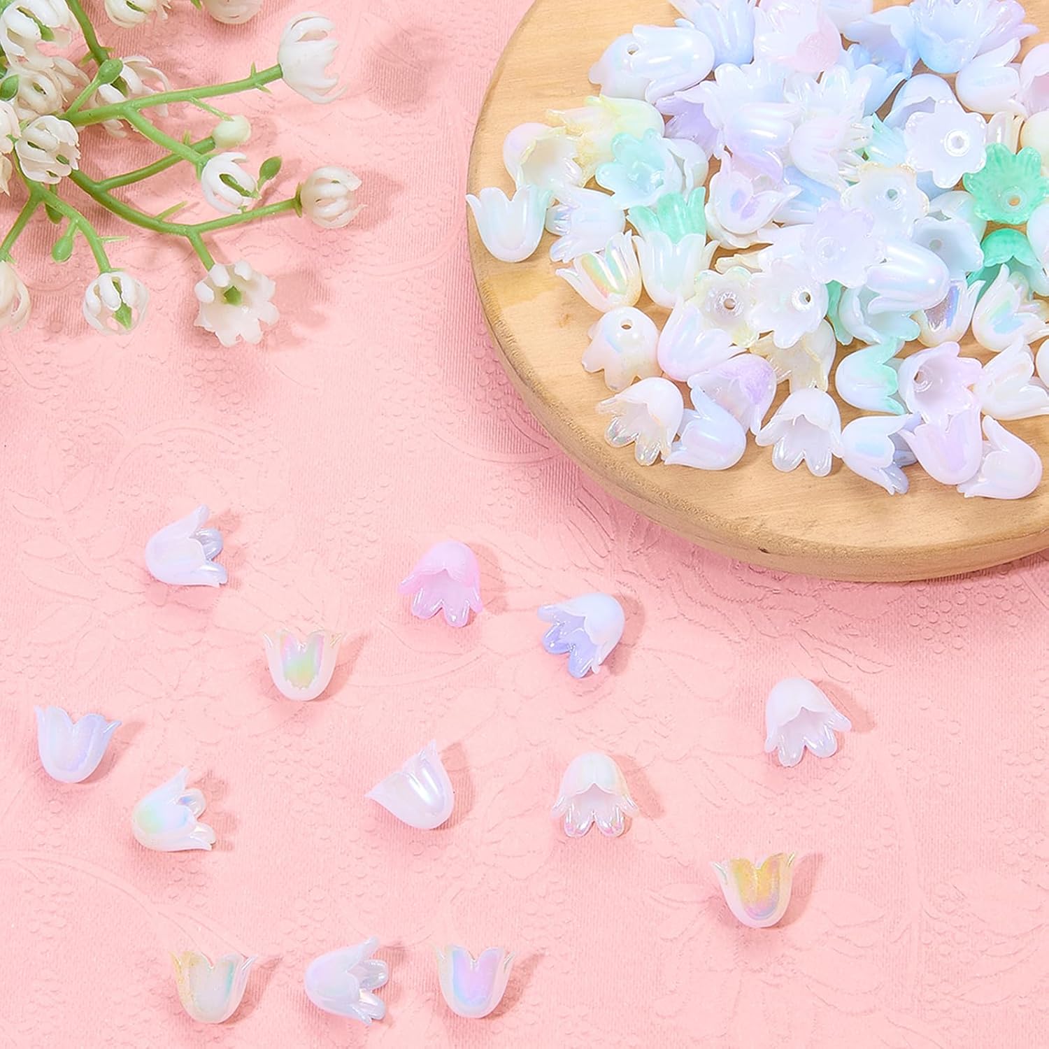 Ornaland 100Pcs Five Petal Flower Beads for Jewelry Making Bulk Cute Plastic Random Solid Color Flower Bead Caps 5-Petal Floral Beads for Bracelets Necklace Earrings DIY Crafts Supplies - Image 3