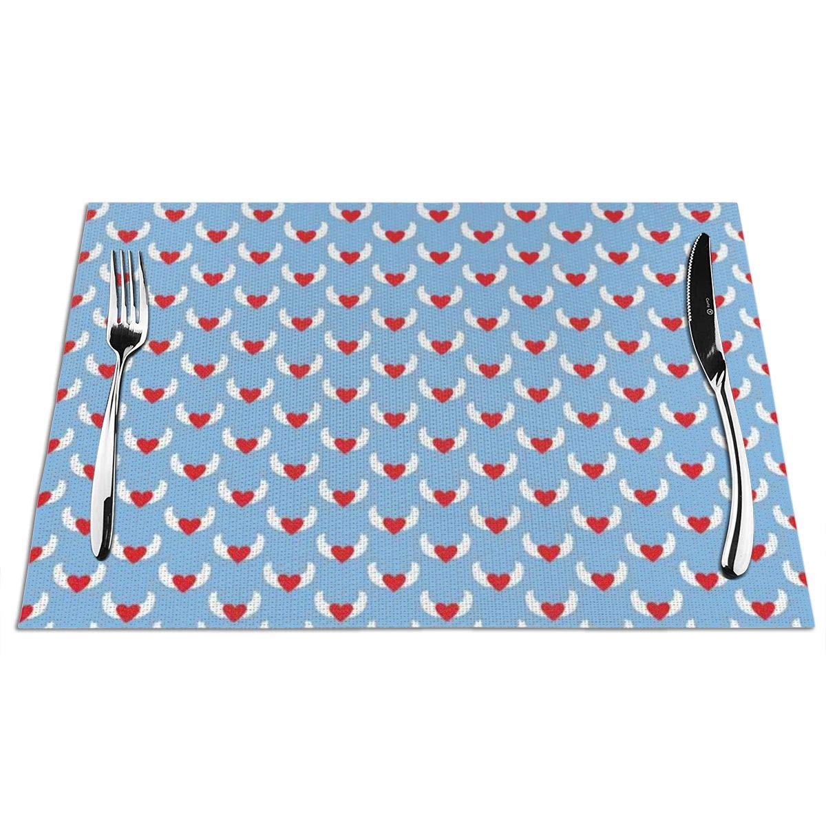 GULTMEE Placemats Heat-Resistant Stain Resistant Anti-Skid Washable PVC Table Mats,Eros Love Theme with Heart On Wings Valentines Day Artsy Print 1 PCS
