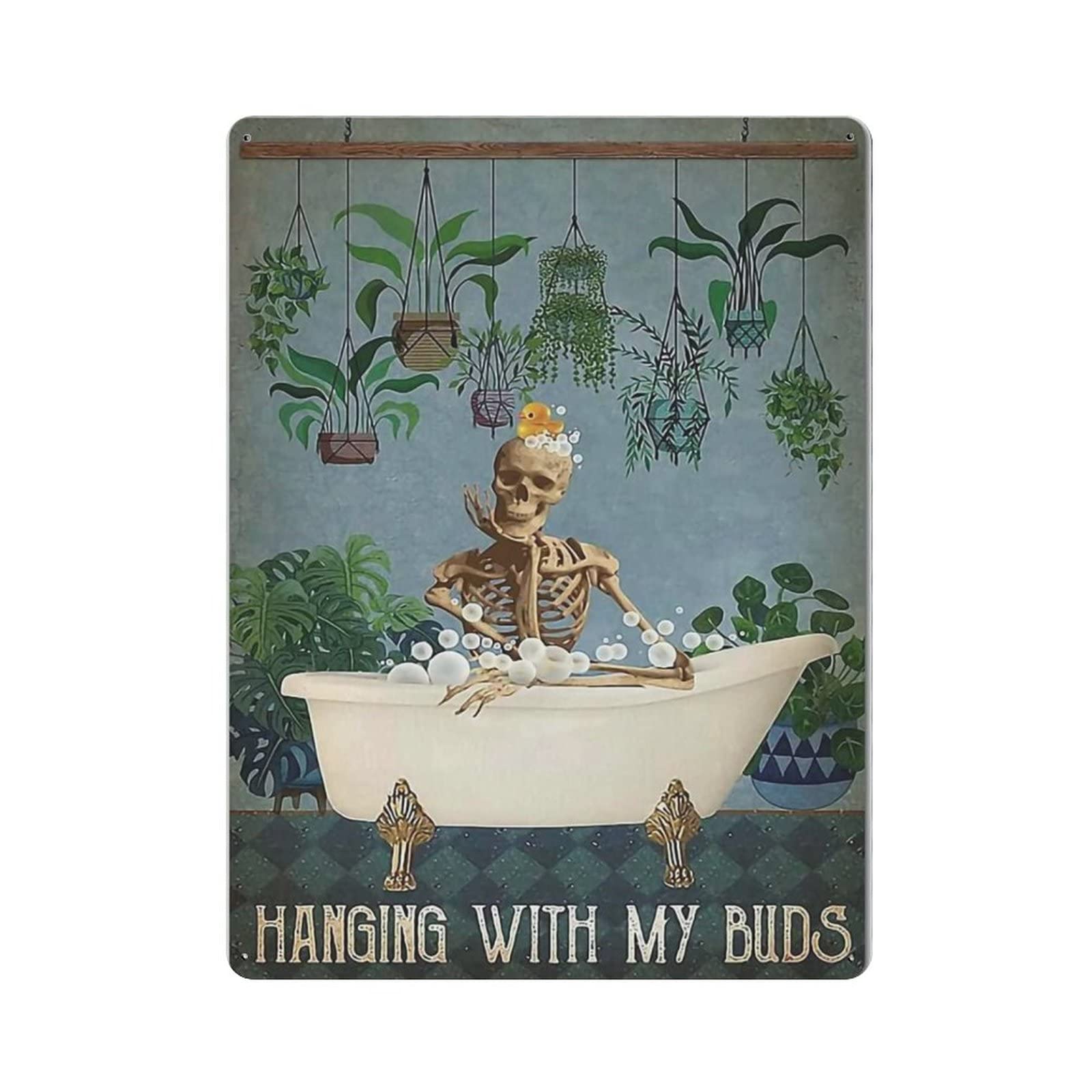 AOOEDM Skeleton Style,Hanging With My Buds Metal Signs for Garage Man Cave Bar Kitchen Coffee Tin Sign Nostalgic Wall Decor Signs Vintage Retro Poster