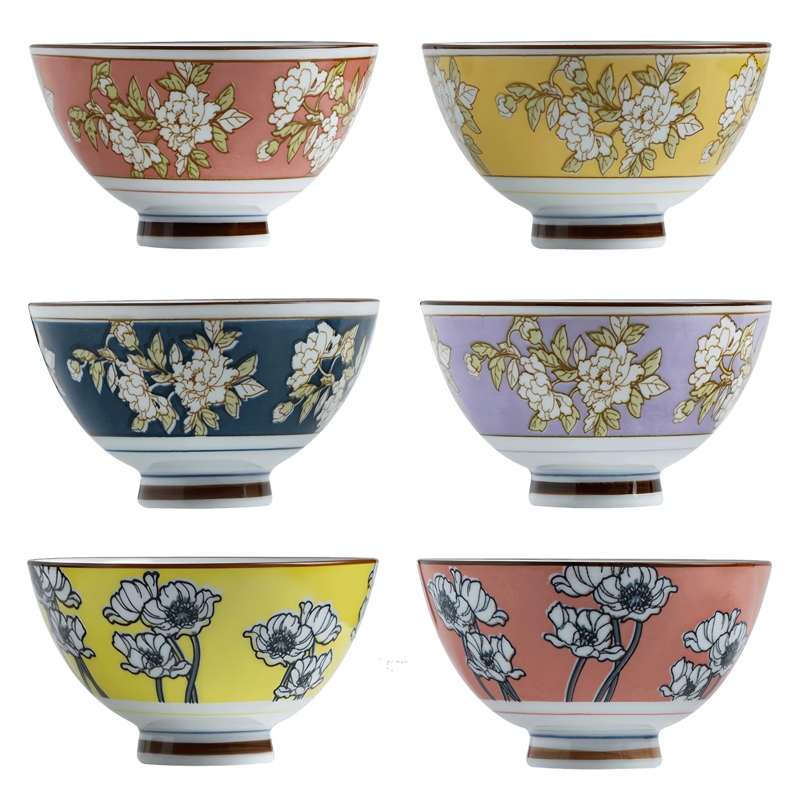 Kithing Ceramic Porcelain Bowls Set, Floral Pattern Design, Versatile for Soup Rice & Dessert Serving