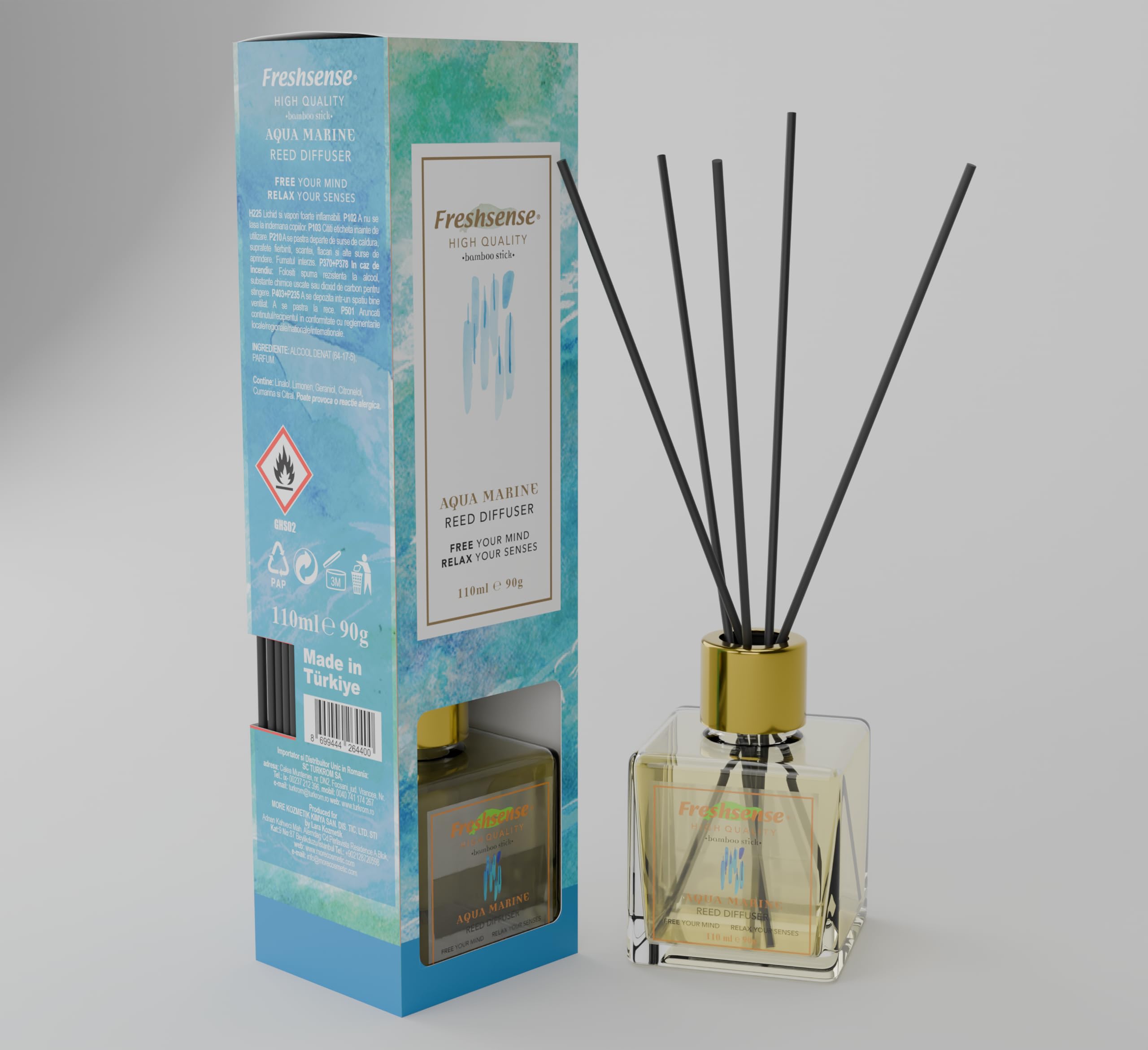 AQUA MARINE Reed Diffuser 110ml – Air Freshener | FRESH SENSE | Aromatherapy Essential Oil Diffuser for Home, Office, Toilet & Bathroom | Elegant Home Decor | Inspired by the Beauty of Rare Gemstones