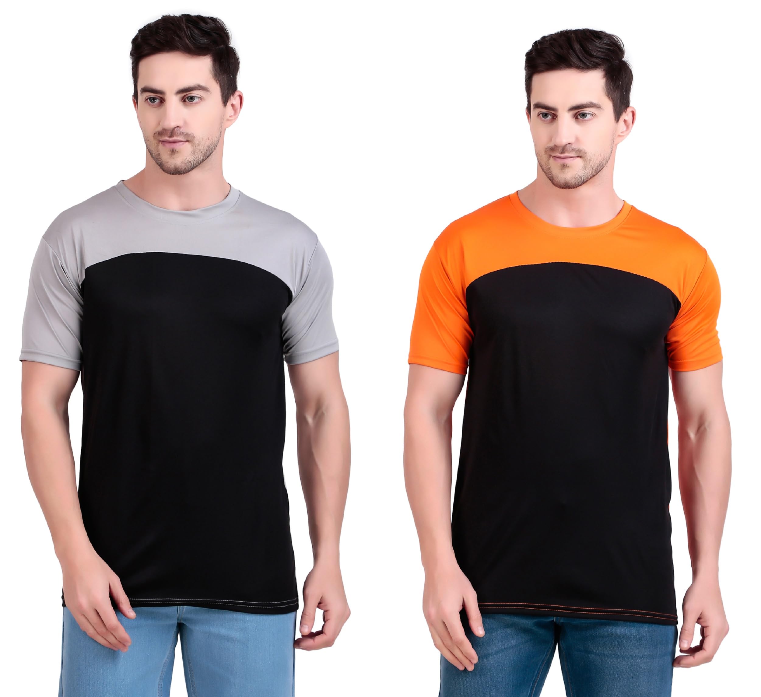 Men's Polyester Round Neck Half Sleeve Solid Regular Fit T-Shirt Lightweight Breathable Activewear Tees for Gym Sports Casual Use Pack of 2-image-45