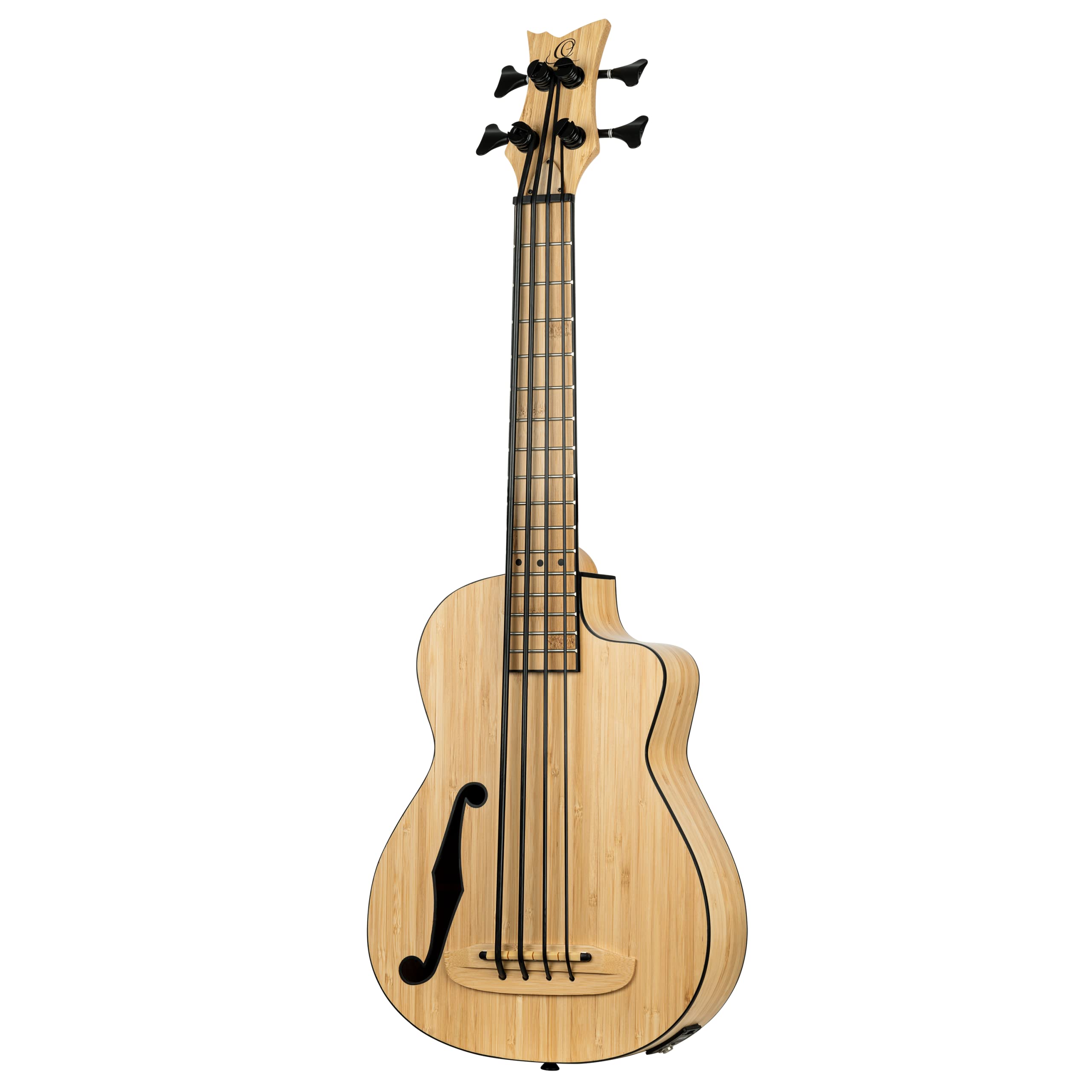 Ortega Guitars Bass Ukulele Elektro-Akustisch – F-Schallloch – Bamboo Series – Inklusive Gig Bag – Massiver Bambus, Natur (RUNAB-UB)