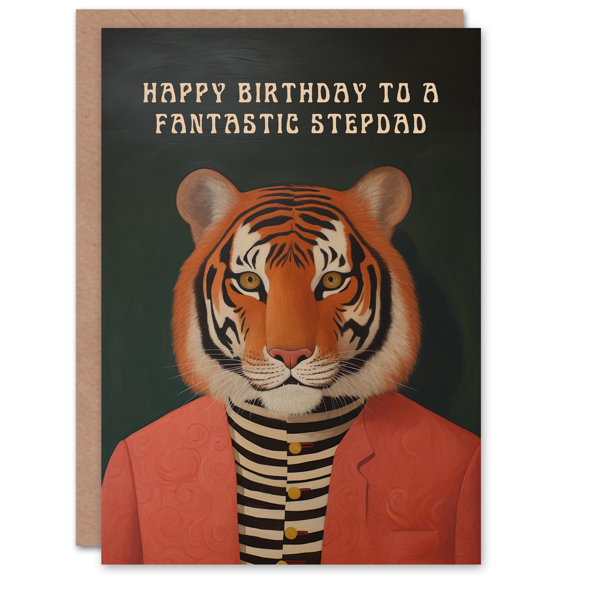 Artery8 Happy Birthday Card to a Fantastic Stepdad Dapper Tiger Cool Hipster Fashion Fun