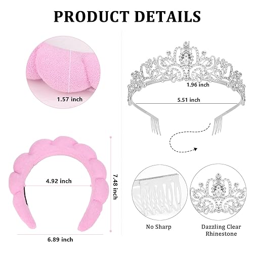 Miniatura 5 de CIEHER Diadema de esponja para lavar la cara, corona de cristal con un vestido o peinado para fiestas, diadema de spa para mujeres, diadema de
