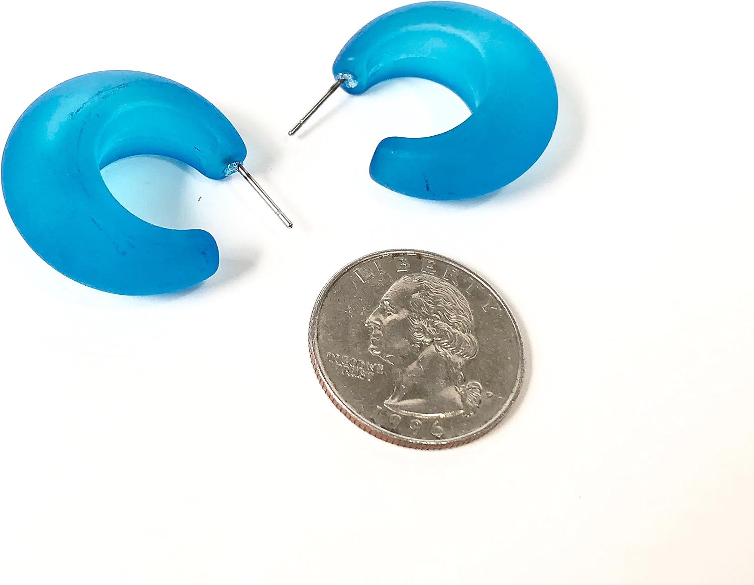 Aqua Blue Hoop Earrings | vintage frosted lucite snail shell hoops - SNL-BL-1