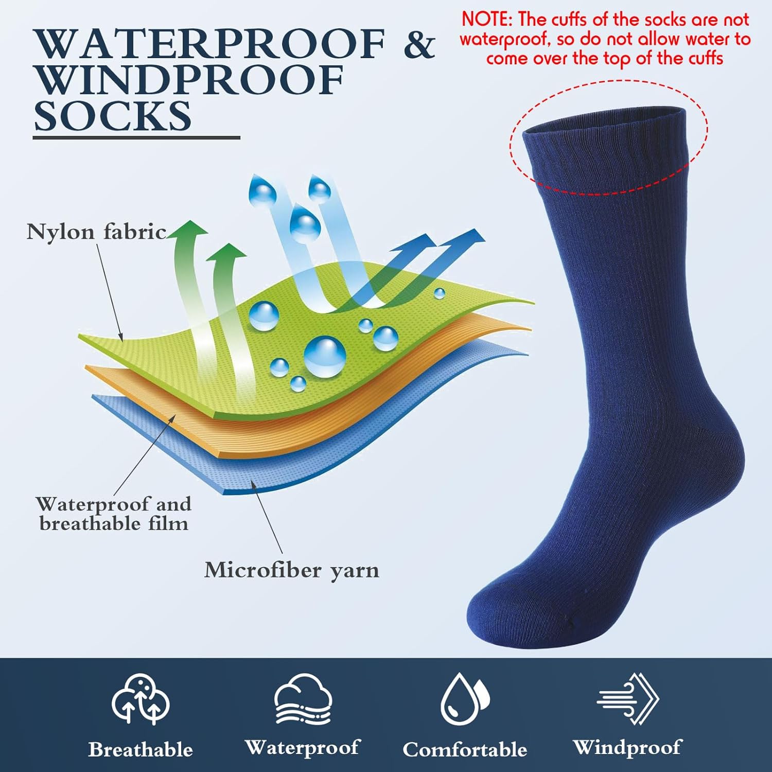 Jiuguva 4 Pairs Waterproof Socks Unisex Waterproof Breathable Outdoor Hiking Wading Fishing Socks for Men Women - Image 4