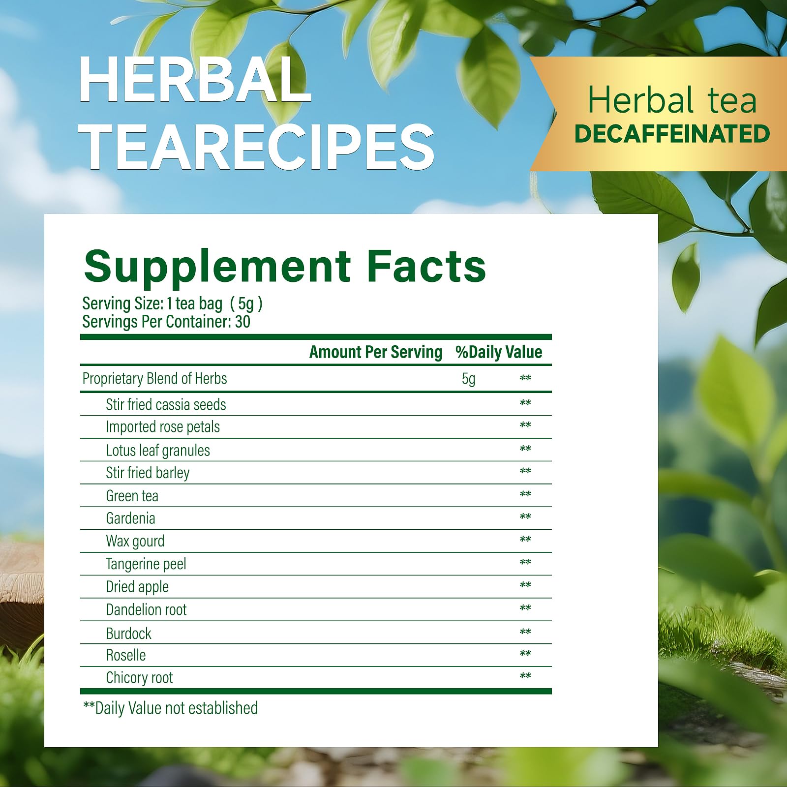 Dr. Siana - Bolsas de té de raíz de diente de león, té de raíz de bardana y té verde, 5 g x 30 bolsitas de té, té de hierbas naturales de primera calidad, apoya la función digestiva