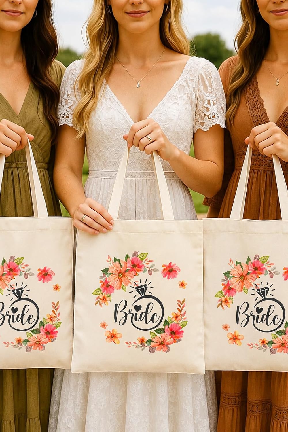 MellowSpace Personalized Bride Tote Bag with Floral Ring Design, Perfect Bridal Shower Gift, Engagement Gift, and Honeymoon Essential for the Bride-to-Be 4 Pieces Per Pack image 5