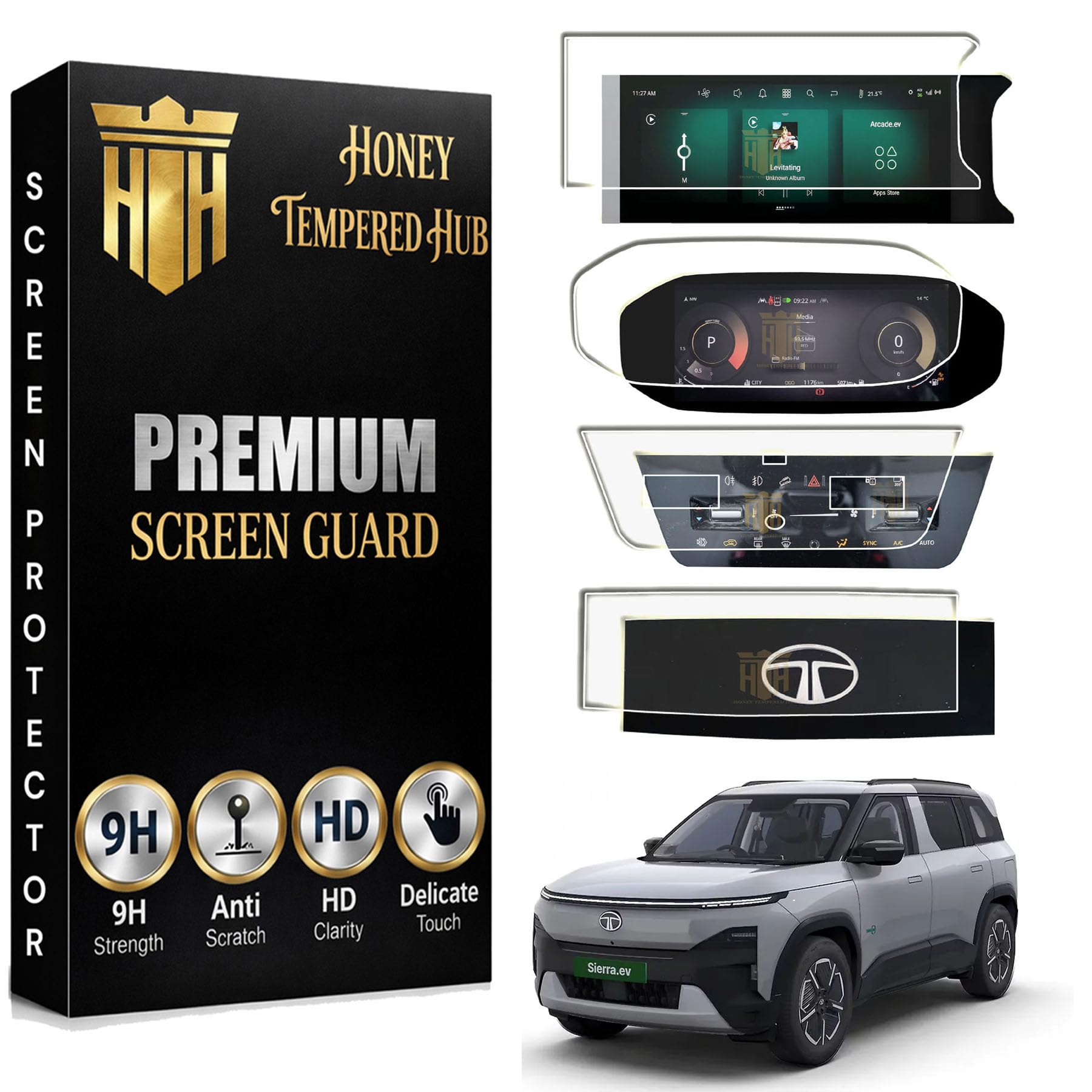 ( PACK 4 ) Screen Guard For NEW TATA SIERRA EV 2026 /12.33 INCH INFOTAINMENT + INSTRUMENT CLUSTER + AC VENT + STEERING GUARD /Anti Scratch / Anti Fingerprint / sierraev2026 Car Display Accessories [Not Tempered Glass]