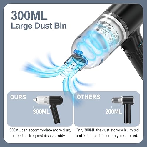 Miniatura 8 de Aspirador de coche de alta potencia de mano 150 W 17000 Pa 4 en 1 mini aspiradora inalámbrica y plumero de aire con mango ajustable de 180 luz LED