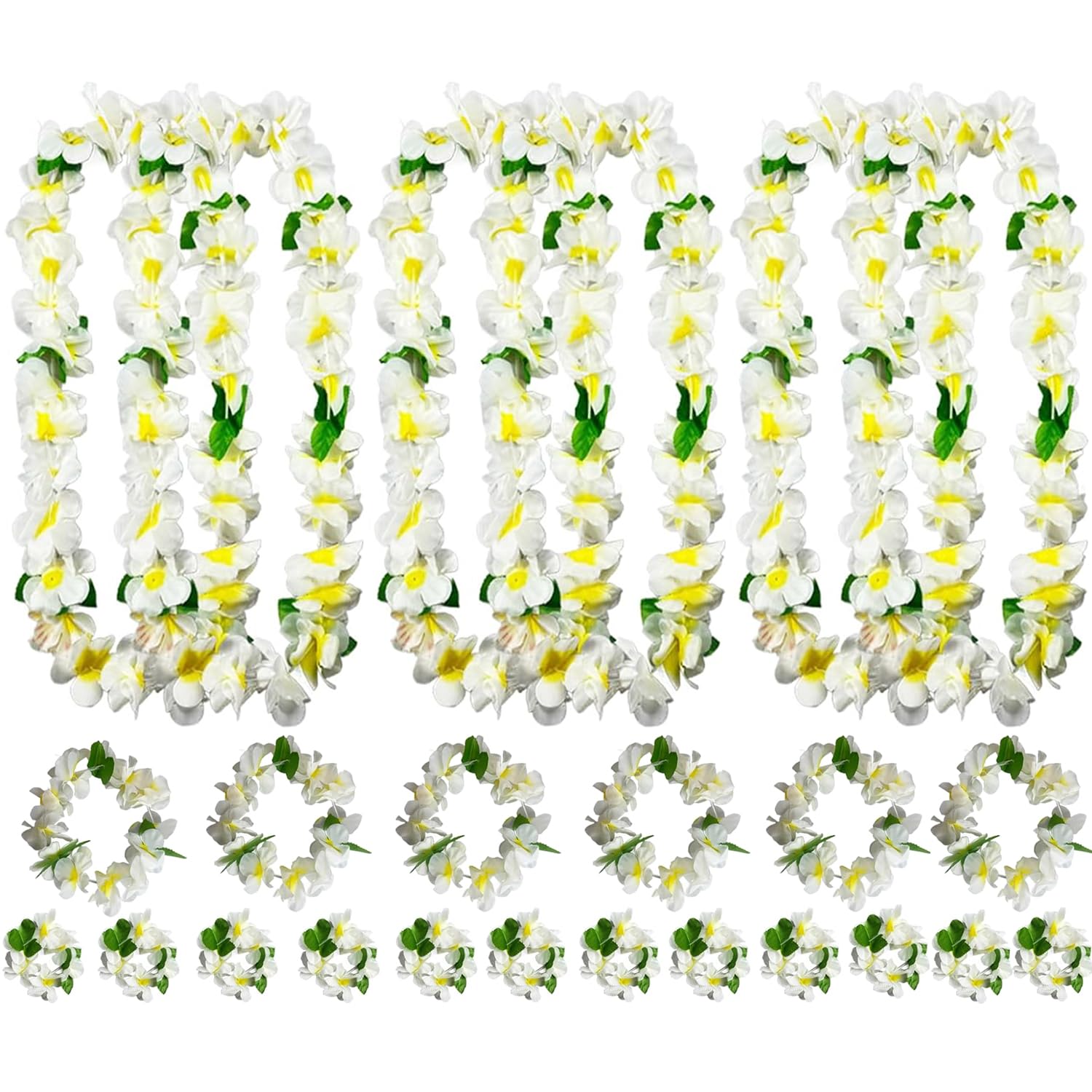 6Counts Thickened Hawaiian Leis Bulk, Tropical Flower Wristlets Set Luau Party Favors, Graduation Leis Birthday Supplies