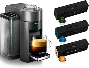 Nespresso ENV135GY Coffee and Espresso Machine by De'Longhi, Graphite Metal Nespresso Vertuoline Coffee, Assortment, 30 Capsules
