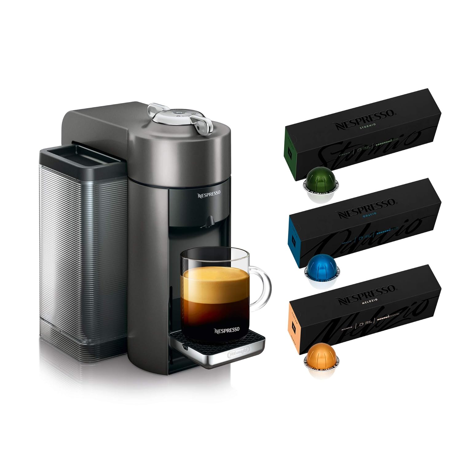 Nespresso ENV135GY Coffee and Espresso Machine by DeLonghi Graphite Metal Nespresso Vertuoline Coffee Assortment 30 Capsules