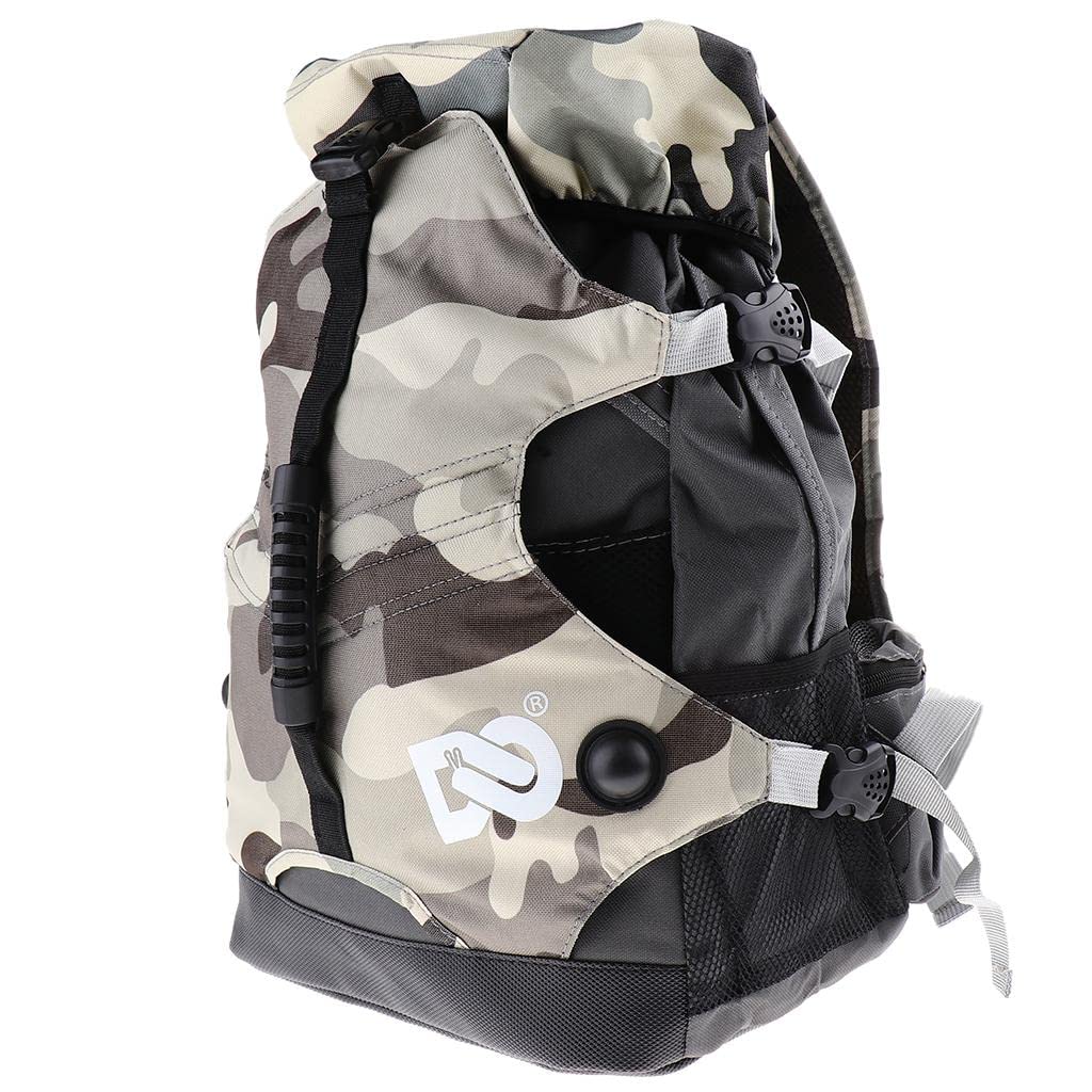 Perfk Bolsa para Patines de Ruedas, Mochila Multibolsillos Camuflaje