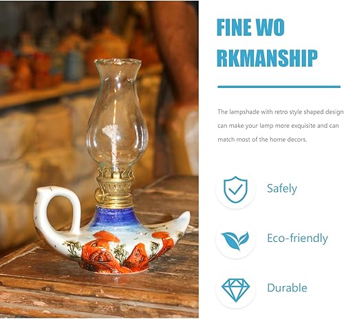 Vista 8 de Veemoon Lámpara de cristal con capucha lámpara de aceite Chimenea Lámpara de huracán Reemplazo de vidrio Base transparente de 6.8 pulgadas