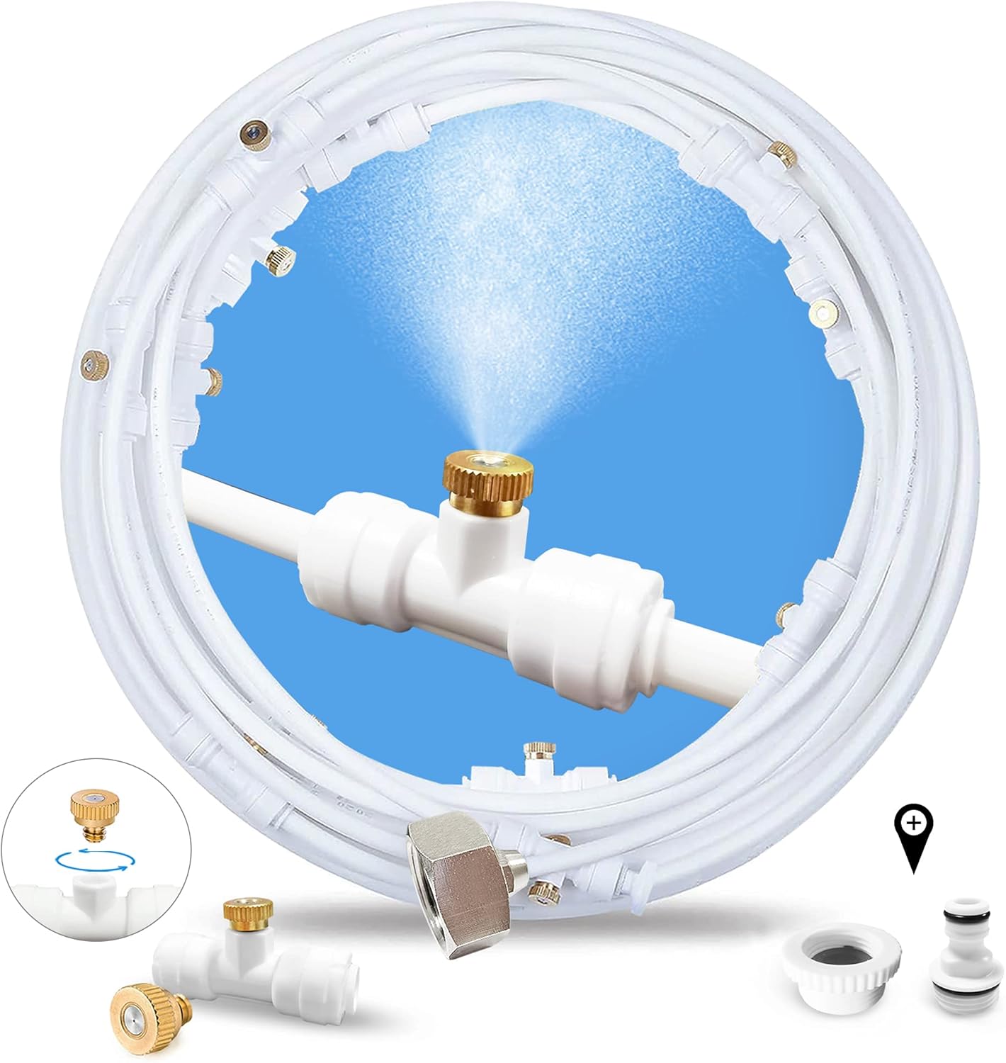Mist System for Patio. 80FT Misting Hose + 20pcs Brass Nozzles. Water Misters for Cooling Outdoor, Backyard Mister for Outside Patios, Mist kit for Greenhouse,Garden,Deck,Canopy,Gazebo,Porch,Umbrella.