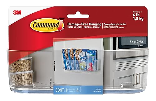 Command Large Caddy, Clear, with 4 Clear Indoor Strips, Organize