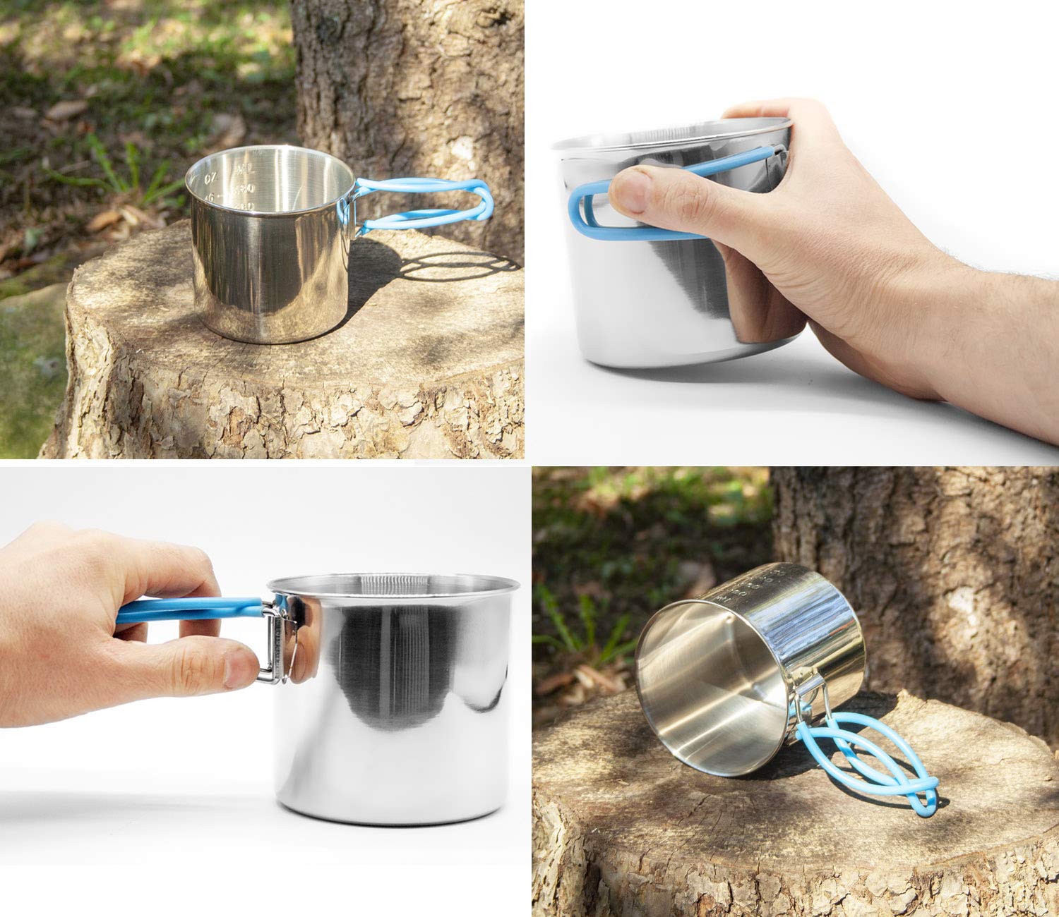 Tazza Da Campeggio In Acciaio Inox 304 - Con Manico Pieghevole, Coperchio, Capacit&agrave; 600ml, Argento