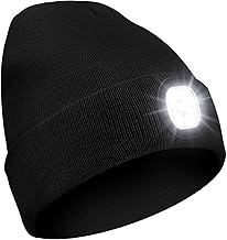 DAWINSIE Berretto illuminato a LED con luce, ricaricabile, con USB, con luce, estremamente luminoso, 6 LED, lampada invernale calda, per uomo e donna, Nero