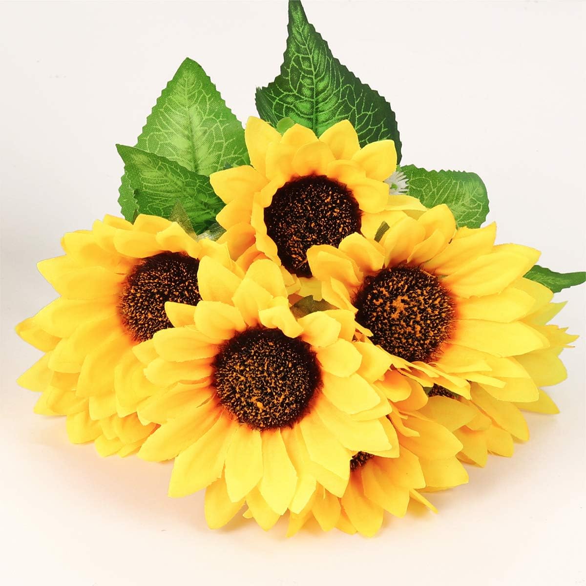 Mocoosy 4 Bunches Artificial Sunflower Bouquets, Fake Sunflowers with Stems, Silk Wildflowers Realistic Yellow Faux Sun Flowers for Wedding Decorations Fall Floral Arrangements Home Garden Table Decor - Image 3