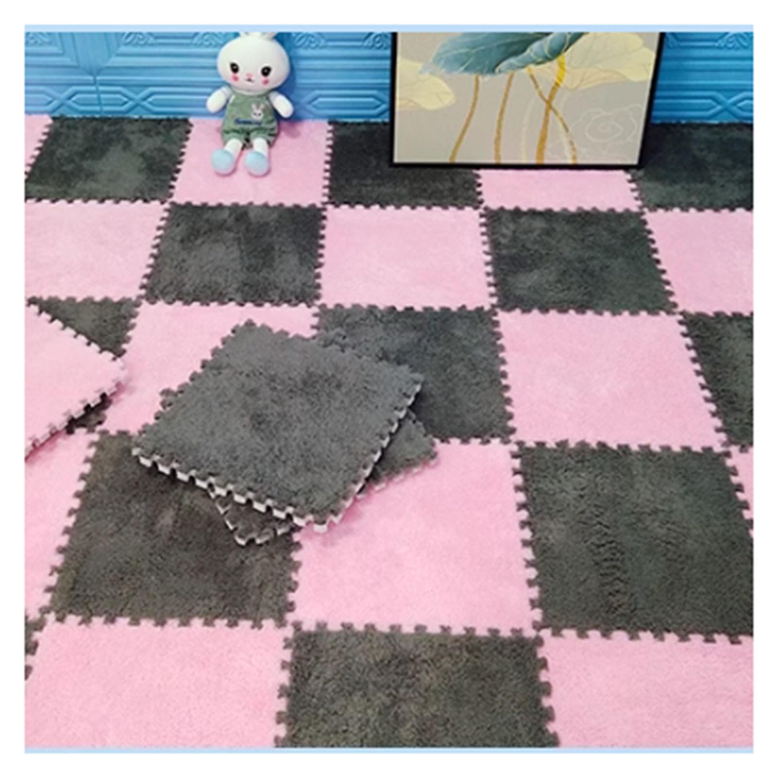 10 sztuk 12 x 12 cali pogrubiony kwadratowy puzzle piankowe płytki dywanowe, pluszowe piankowe dywaniki podłogowe, miękki puszysty dywan do majsterkowania antypoślizgowy dywanik do zabawy