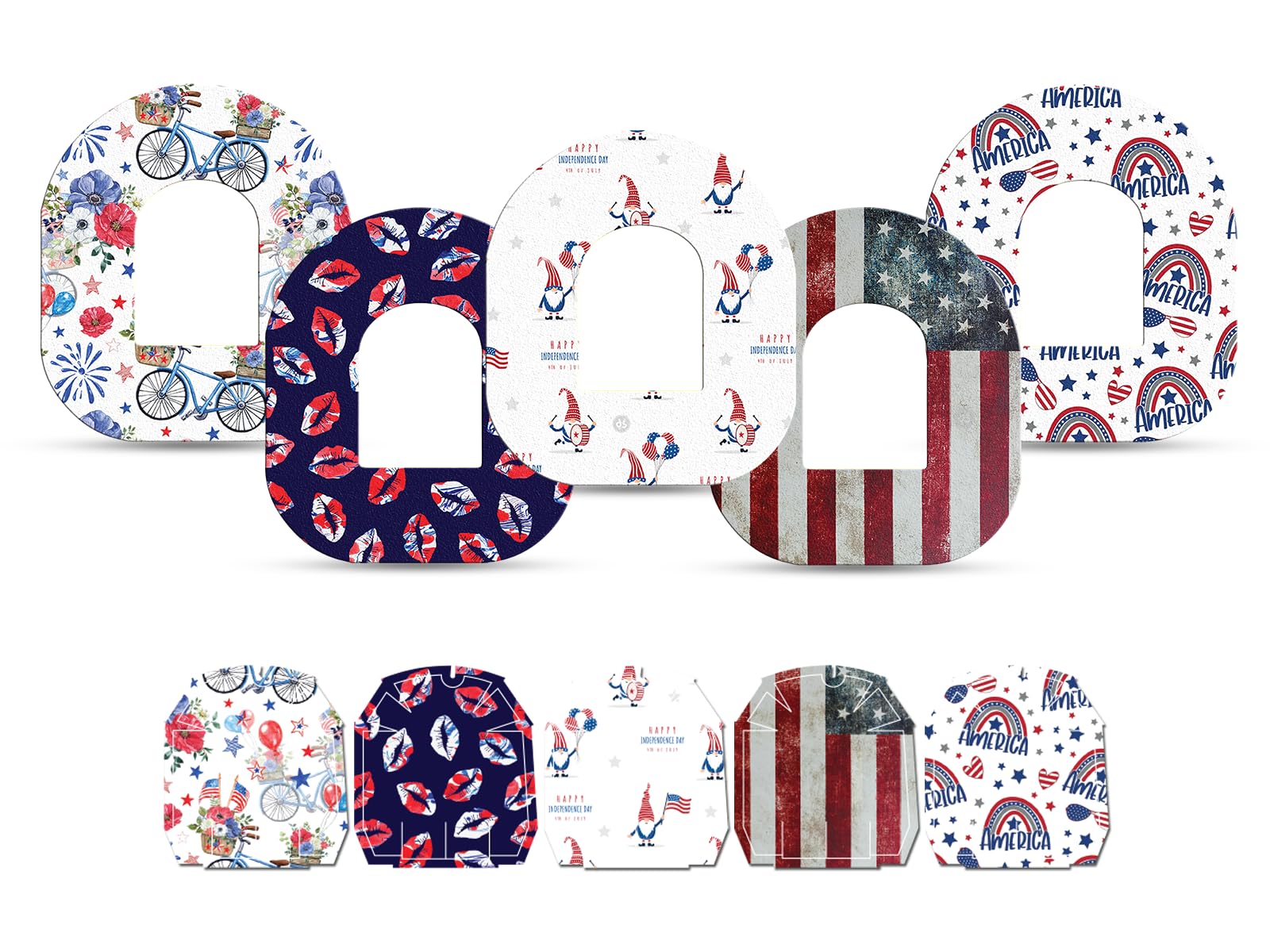4th July - omnipod 5 Adhesive Patches, Watertight, Peel Resistant, Hypoallergenic, CGM Patches for Insulet Omnipod Sensor Patches,Transmitter Stickers Independence Day Pack of 5 (Omnipod)