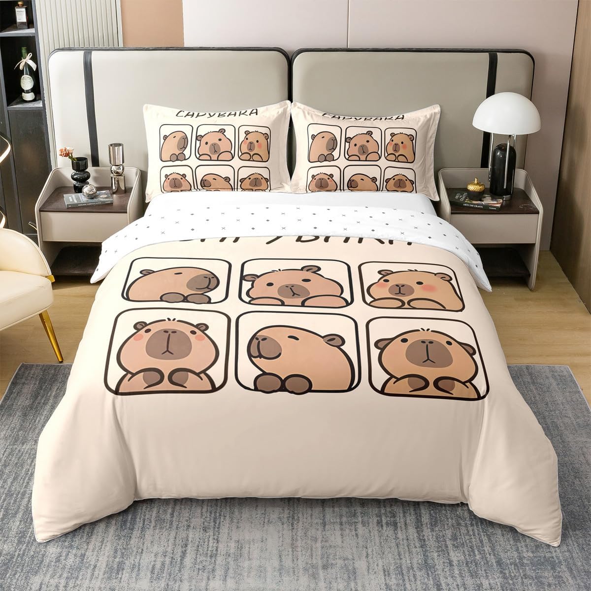 Erosebridal Capybara 100% Cotton Duvet Cover Twin for Kids Boys Girls,Cute Animal Bedding Set,Capybara Lovers Bed Set,Rustic Farmhouse Comforter Cover with 1 Pillowcase Bedroom Decor