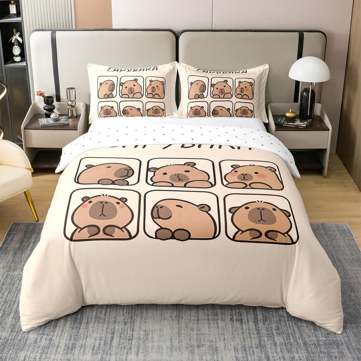 Homewish Capybara 100% Baumwolle Bettbezug 135x200 für Kinder Erwachsene,Niedliche Tiere Bettwäsche Set,Capybara Liebhaber Tröster Abdeckung,Rustikales Bauernhaus Bett Set,1 Kissenbezug Zimmer Dekor