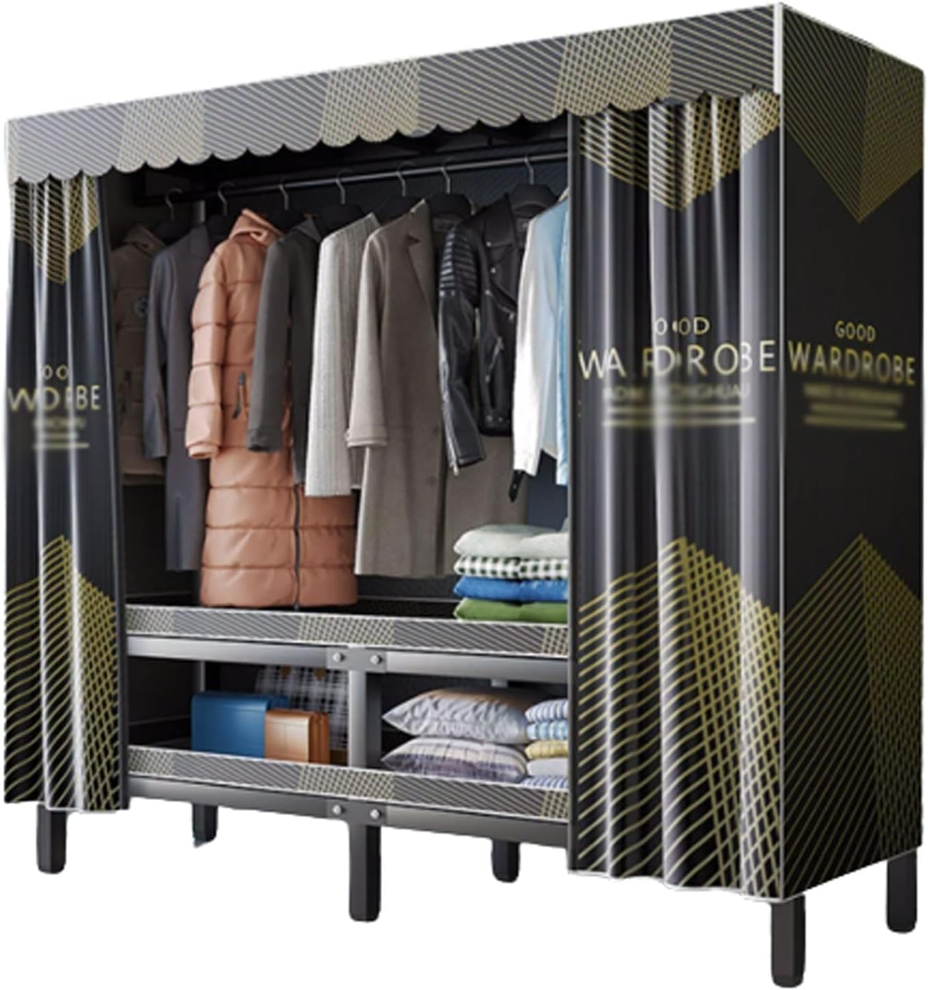 Rieort Foldable Wardrobe Steel Clothes Closet for Bedroom Wardrobe Storage Closet Saves Space Closet Portable Wardrobe Closet