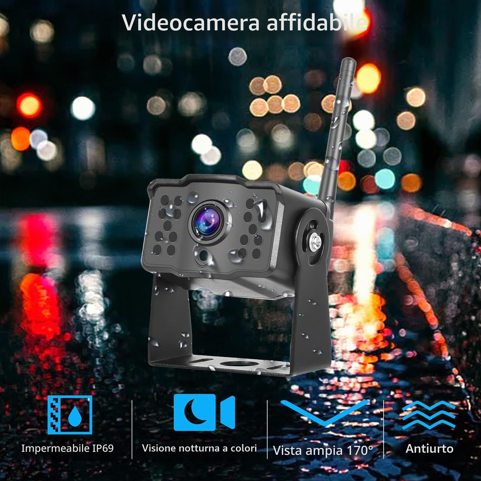Telecamera Posteriore Wireless, DVR Monitor LCD da 7 pollici, Registrazione Video Telecamera per Retromarcia Sistema- Visione Notturna Impermeabile IP69, 12V-36V per Auto/Rimorchio/Bus/Camion/Camper