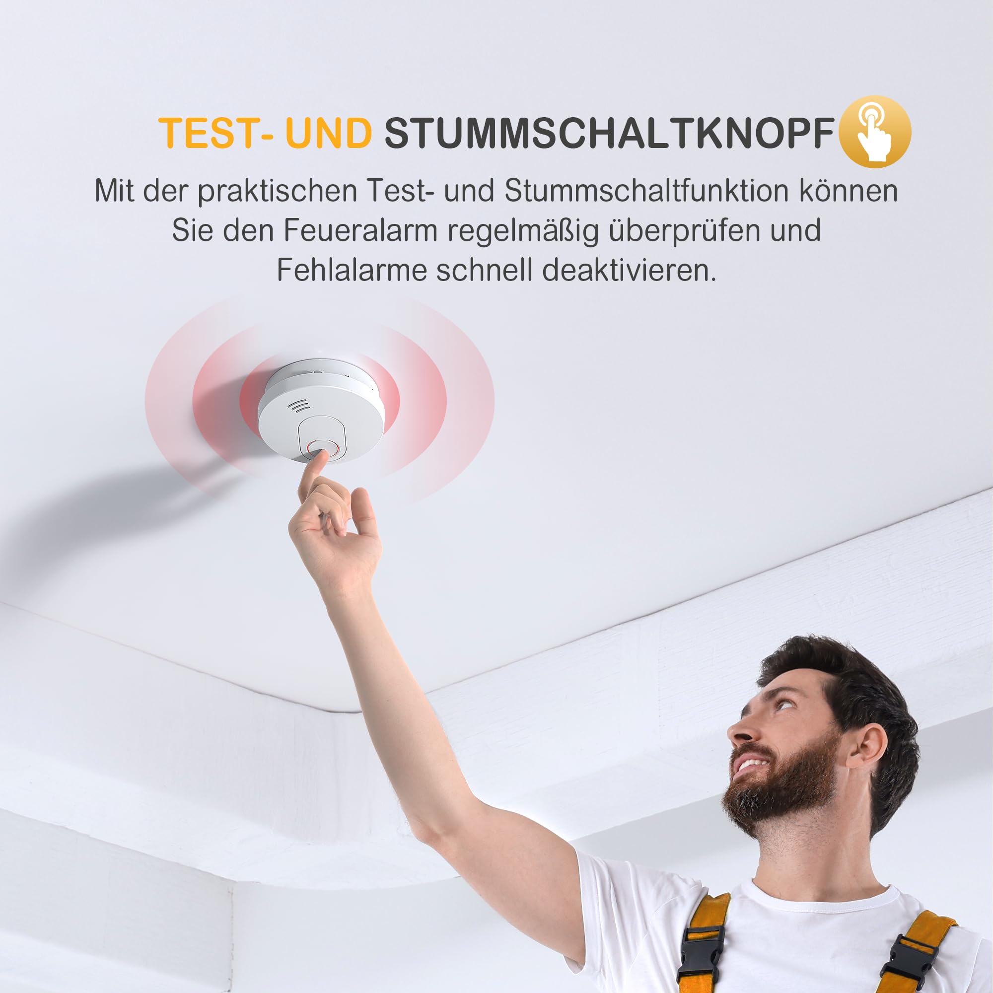 Rauchmelder mit Magnethalterung, 10 Jahres Langzeit Batterie Feueralarm mit Fotoelektrischem Sensor EN 14604 Stummschaltung Rauchwarnmelder, GS526