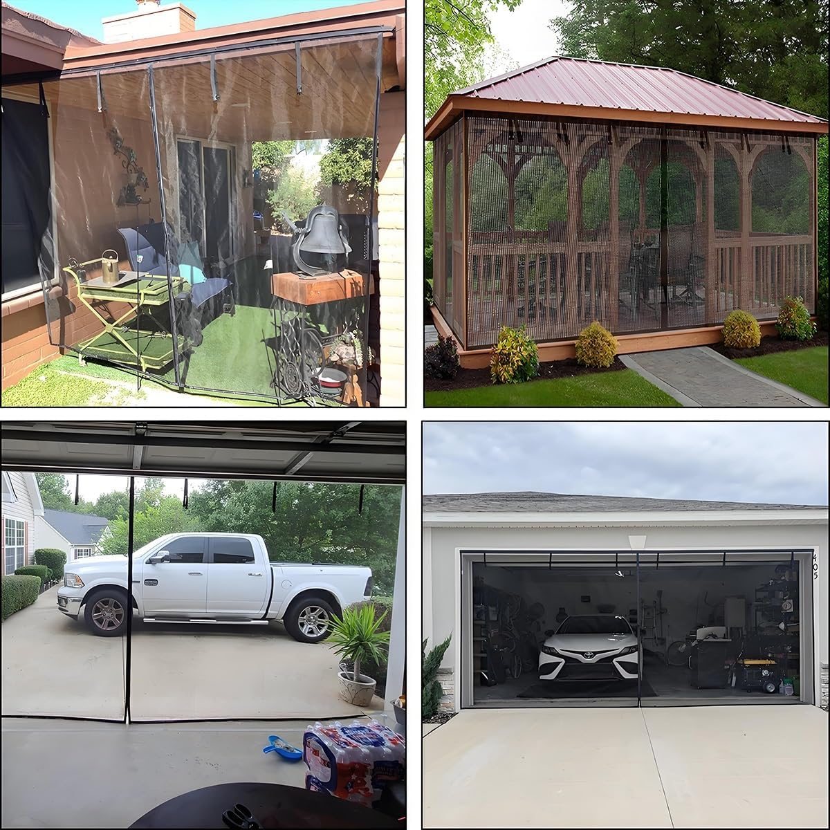 Garage Door Screen with Magnetic Closure 16x7Ft 8x7Ft 12x8ft 13x8ft 14x7ft Garage Screen Doors Fiberglass Mesh Heavy Duty Weighted Bottom Self Sealing Hands Free Net Screen(White,9x7ft)