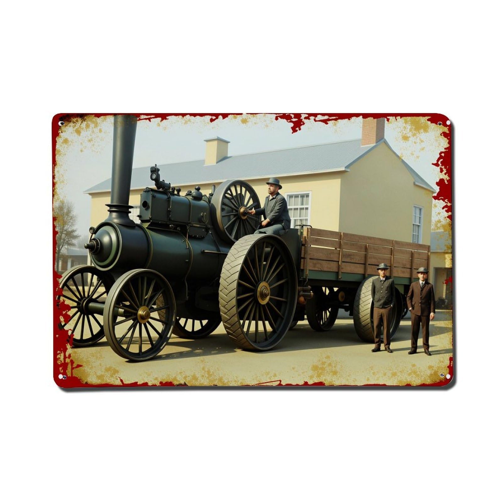 Vintage Steam Engine Scene Tin Sign Vintage Metal Poster, Home Bar Garage Man Cave Cafe Indoor & Outdoor Wall Decoration 8x12Inches