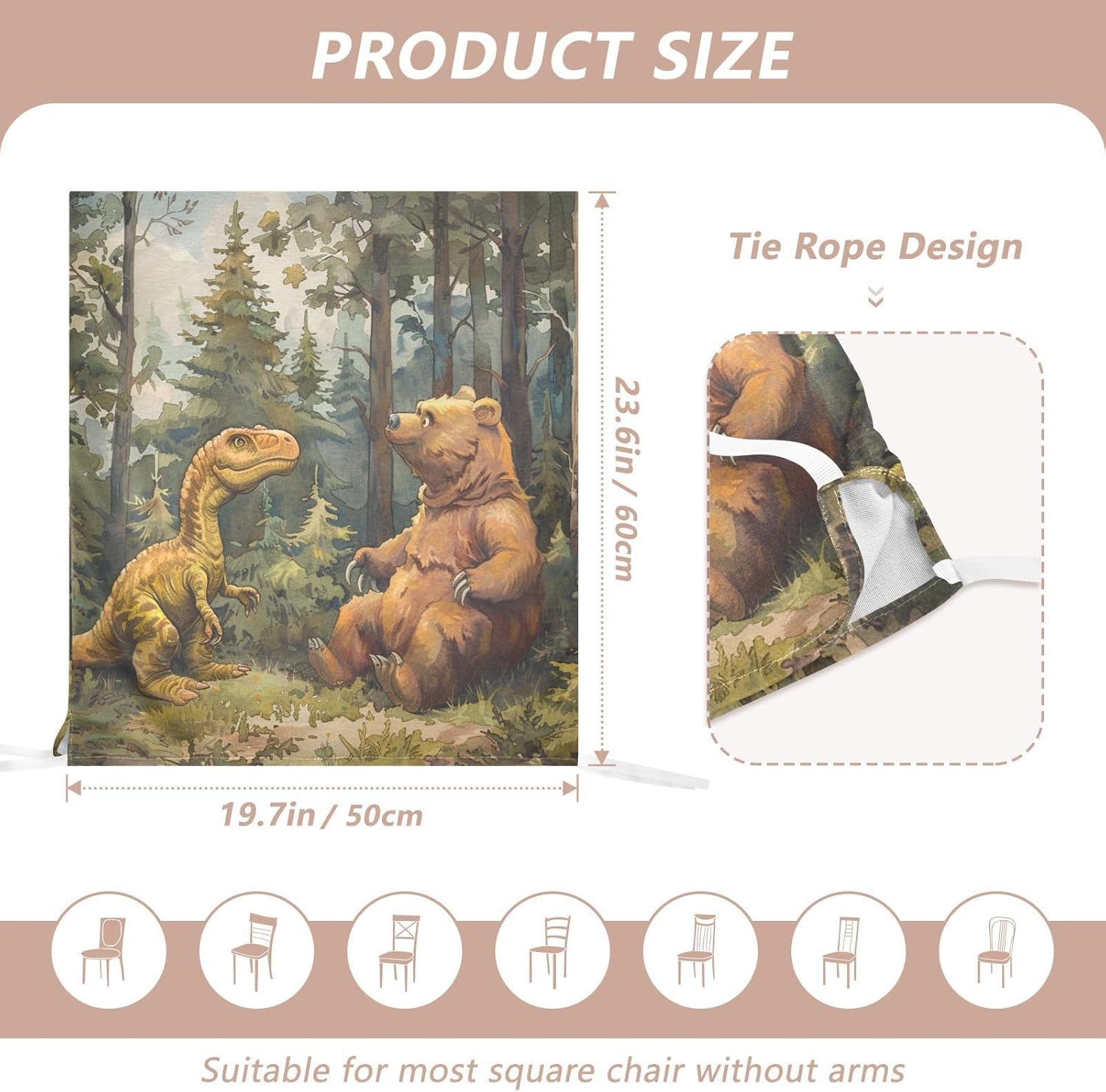 ALAZA Dinosaur and Cute Bear Chair Back Cover Set of 6, Washable Reusable Removable Chair Slipcovers Decorative Chair Cover for Home Kitchen Wedding Party