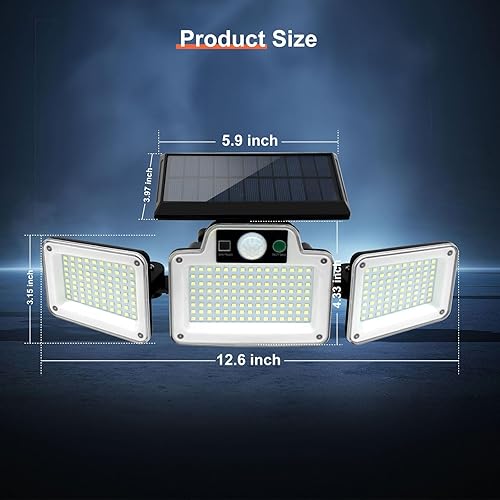 Miniatura 3 de 280 luces LED solares de seguridad contra inundaciones, luces solares para exteriores con sensor de movimiento, luces de inundación con control