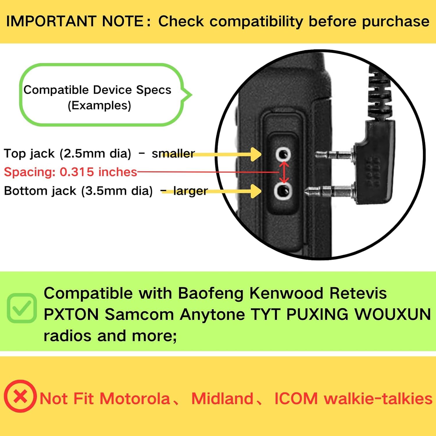 Auricolare radio bidirezionale con microfono Walkie Talkie, compatibile con Kenwood Baofeng BTECH Retevis Wouxun Pxton (cuffie a tubo acustico ad aria nascosta a 2 pin)