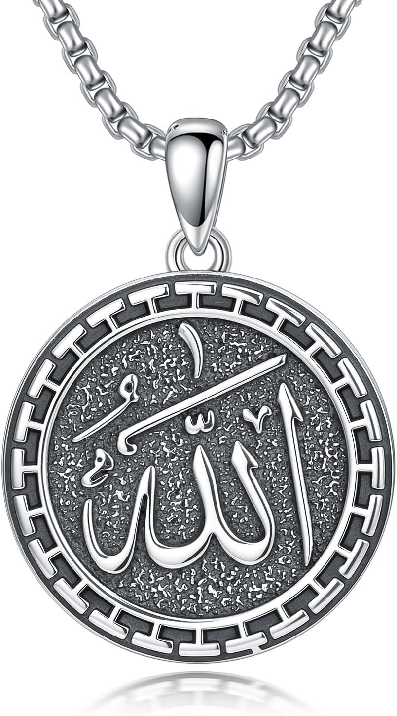 Allah Necklace 925 Sterling Silver Islamic Muslim Pendant Religious Allah Jewelry Gifts for Men Women