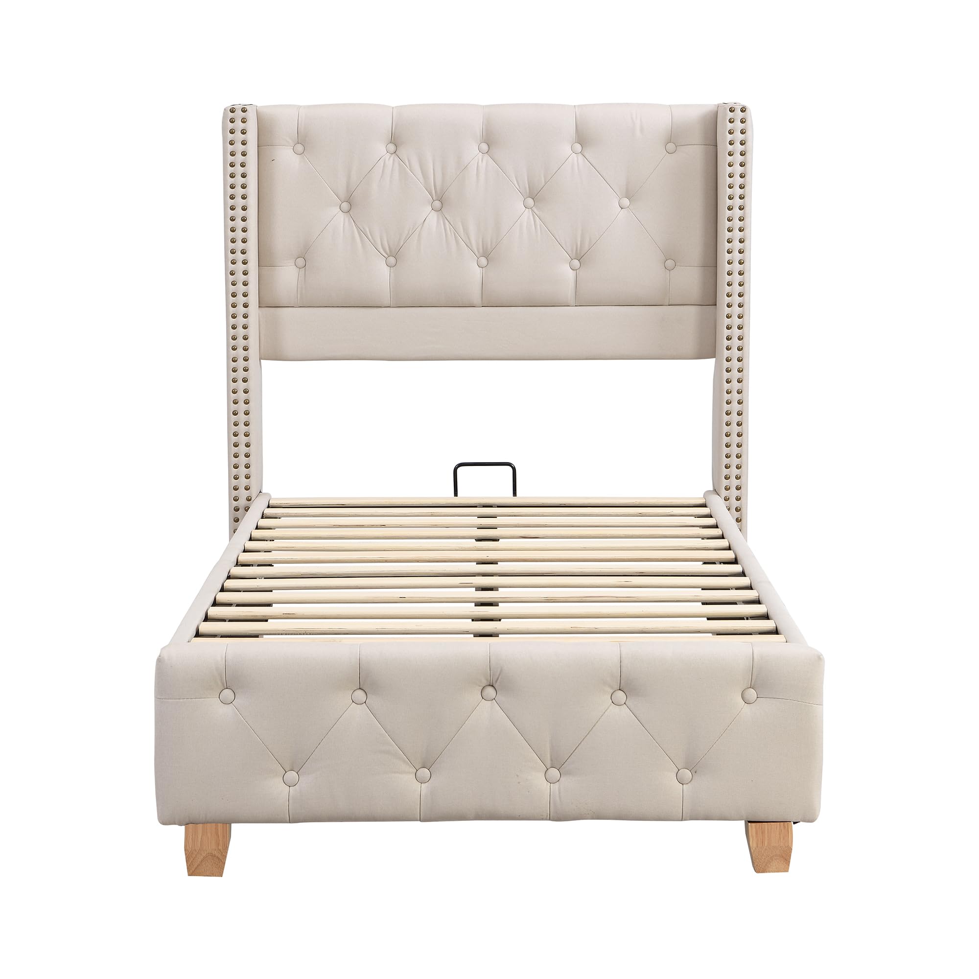 Opbergbed voor volwassenen 140 x 200 cm met verstelbaar hoofdeinde - Bouclé stof - Metalen