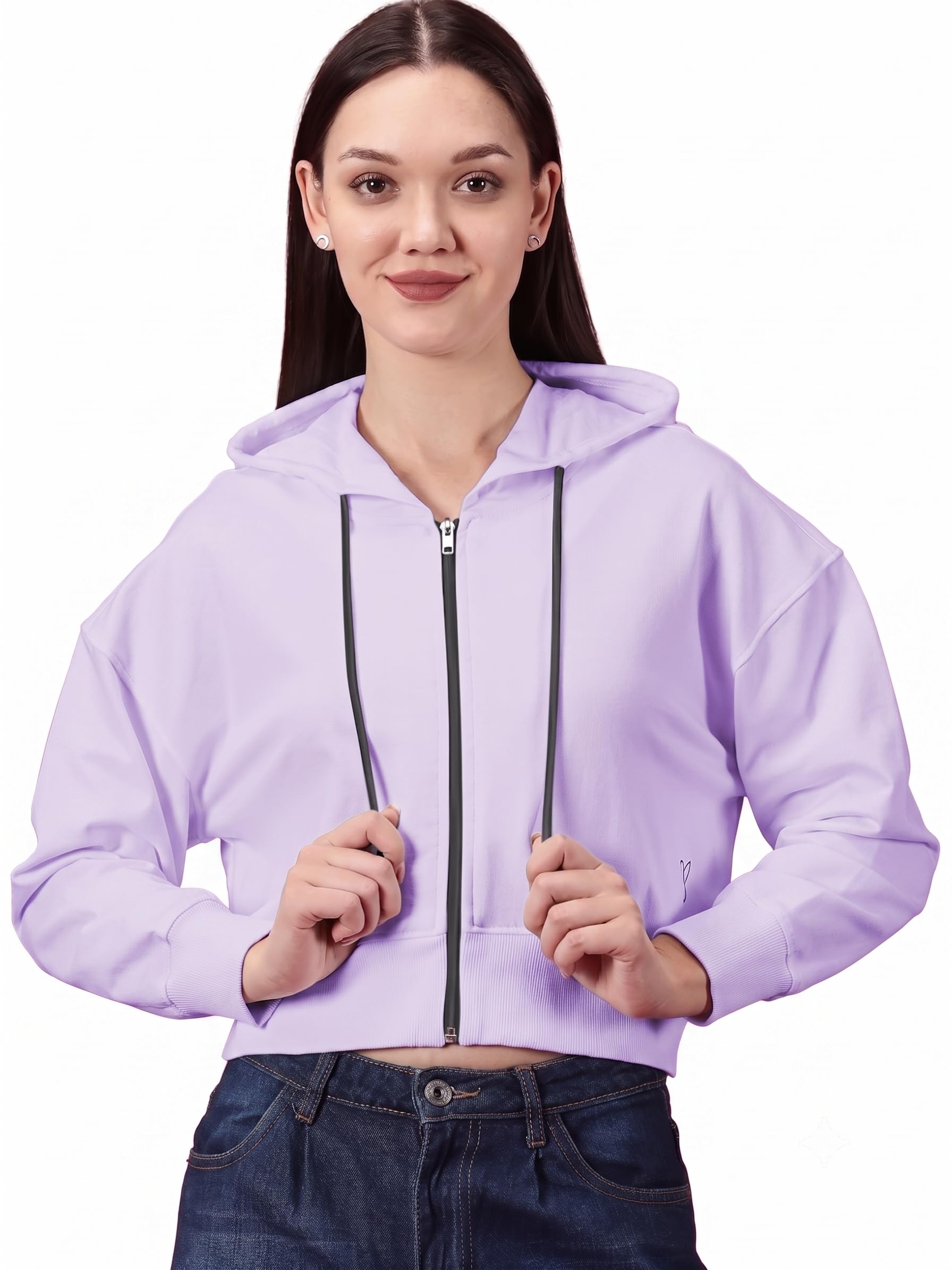 Women’s Zipper Crop Top Hoodie | Solid Color Hooded Sweatshirt | Relaxed Fit Full Sleeve Loopknit Hoodie | Lightweight Casual Wear for Women-image-29