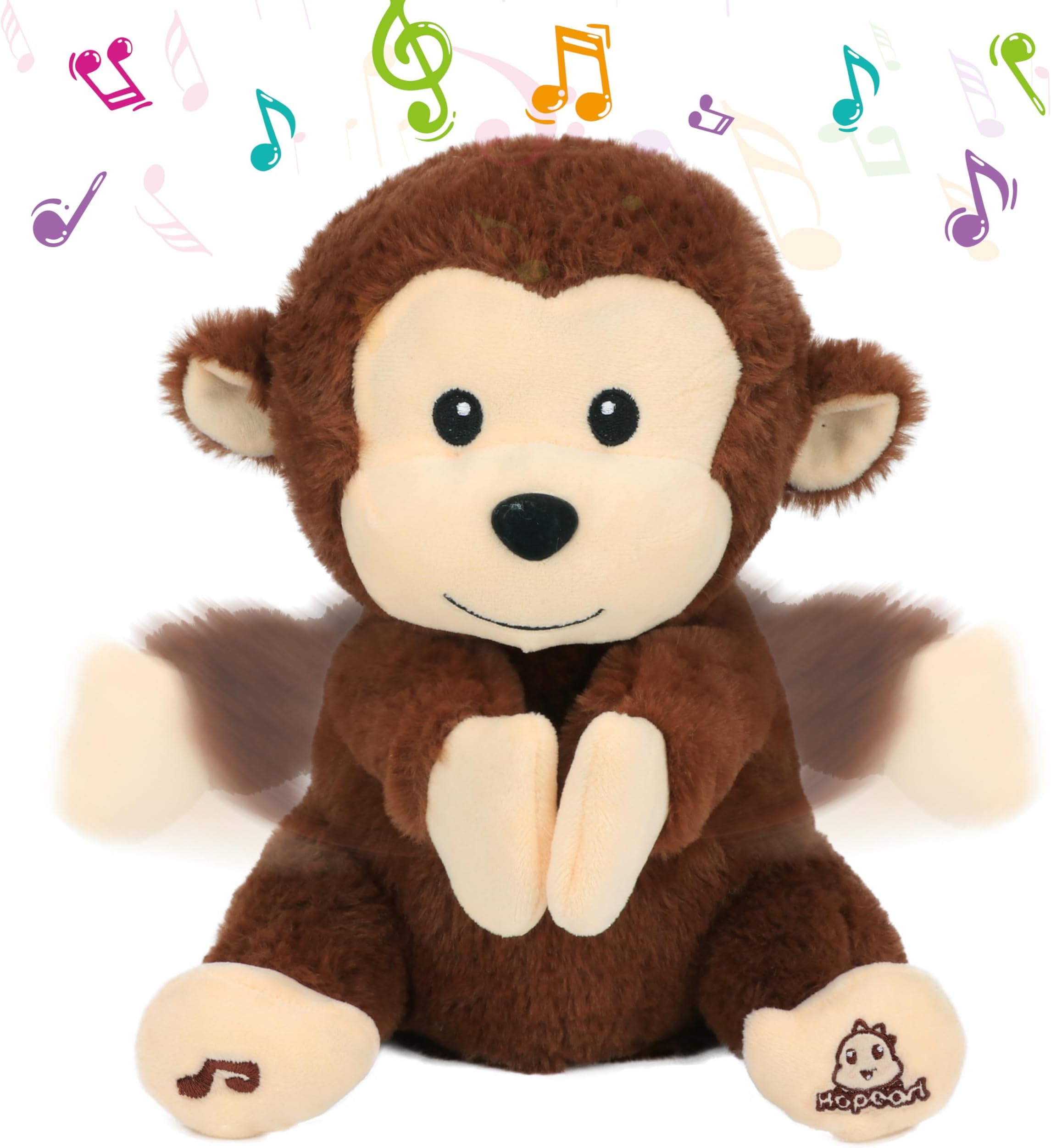 Clapping Monkey Interactive Musical Stuffed Animal Singing Plush Toy Adorable Electric Animate Gifts for Kids, Brown, 11''