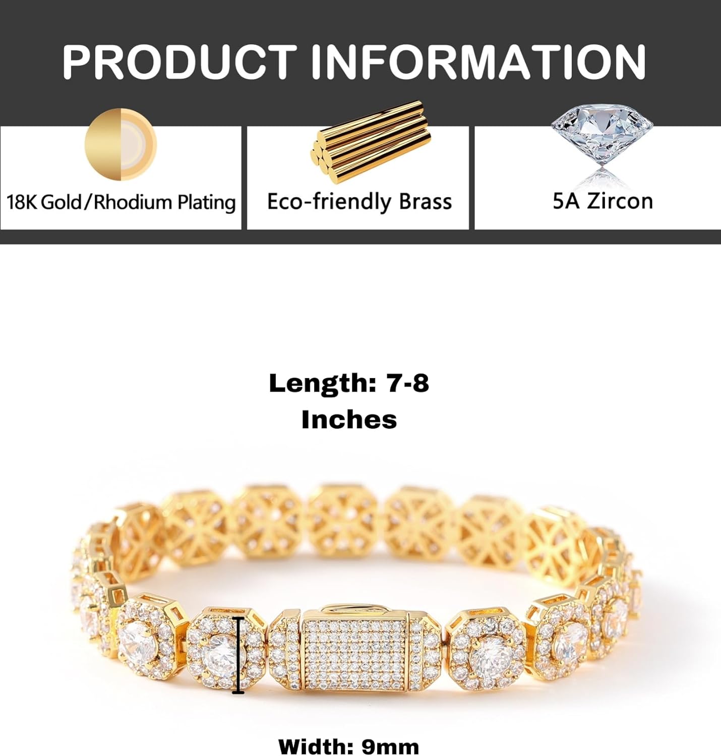 LuxeFlex 8mm Iced Out Clustered Bracelet for Men and Women, 14K Gold/White Gold Plated, 5A Zircon Bling Luxury Tennis Bracelet, CZ Fashion Jewelry Gift for Birthday, Anniversary - Image 5