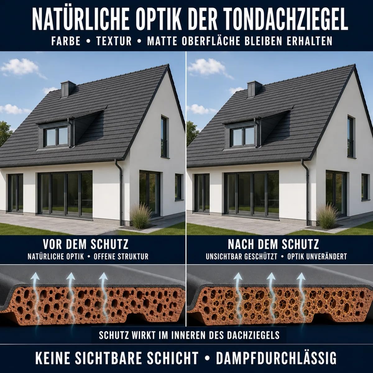 Dachbeschichtung Dachziegel Keramik 10 L – bis zu 400 m², wasser- und schmutzabweisend, Witterungsschutz, farblos