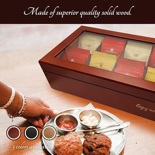 Miniatura 9 de BJOYFUL&LOVED BJL Organizador de bolsitas de té, caja de té de madera con 8 compartimentos, soporte de té de gran capacidad para almacenamiento,